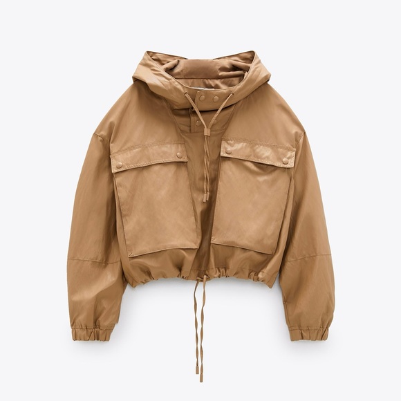 ZARA Limited Edition Faux Leather Jacket Outerwear Size M-L Caramel Tan Khaki - Picture 2 of 14